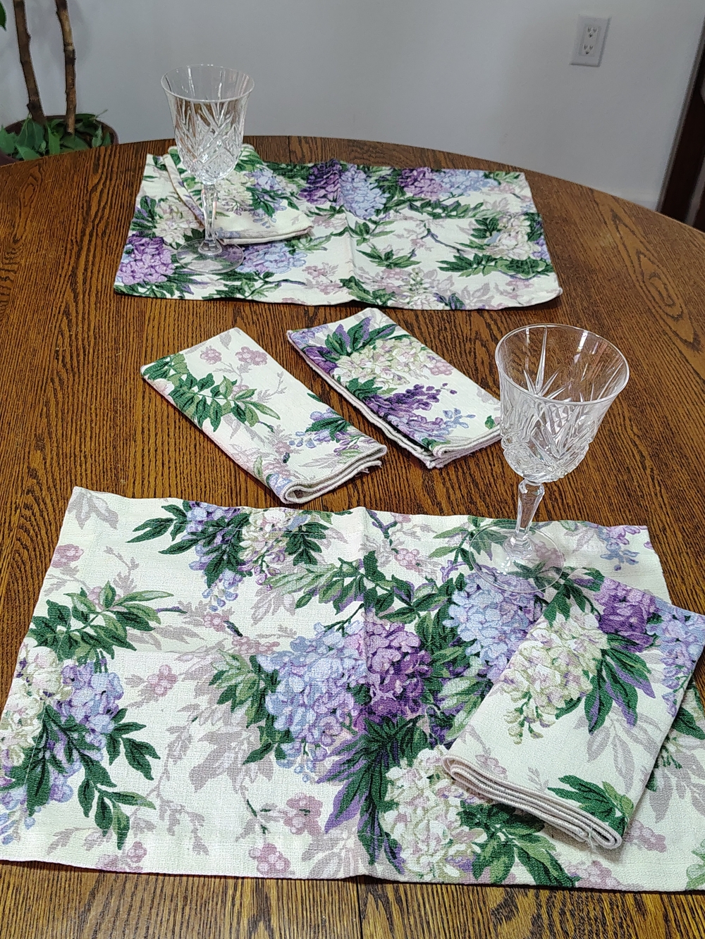 Vtg Now Designs Cotton Springtime Napkins & 2 Placemats Purple Florals USA Made